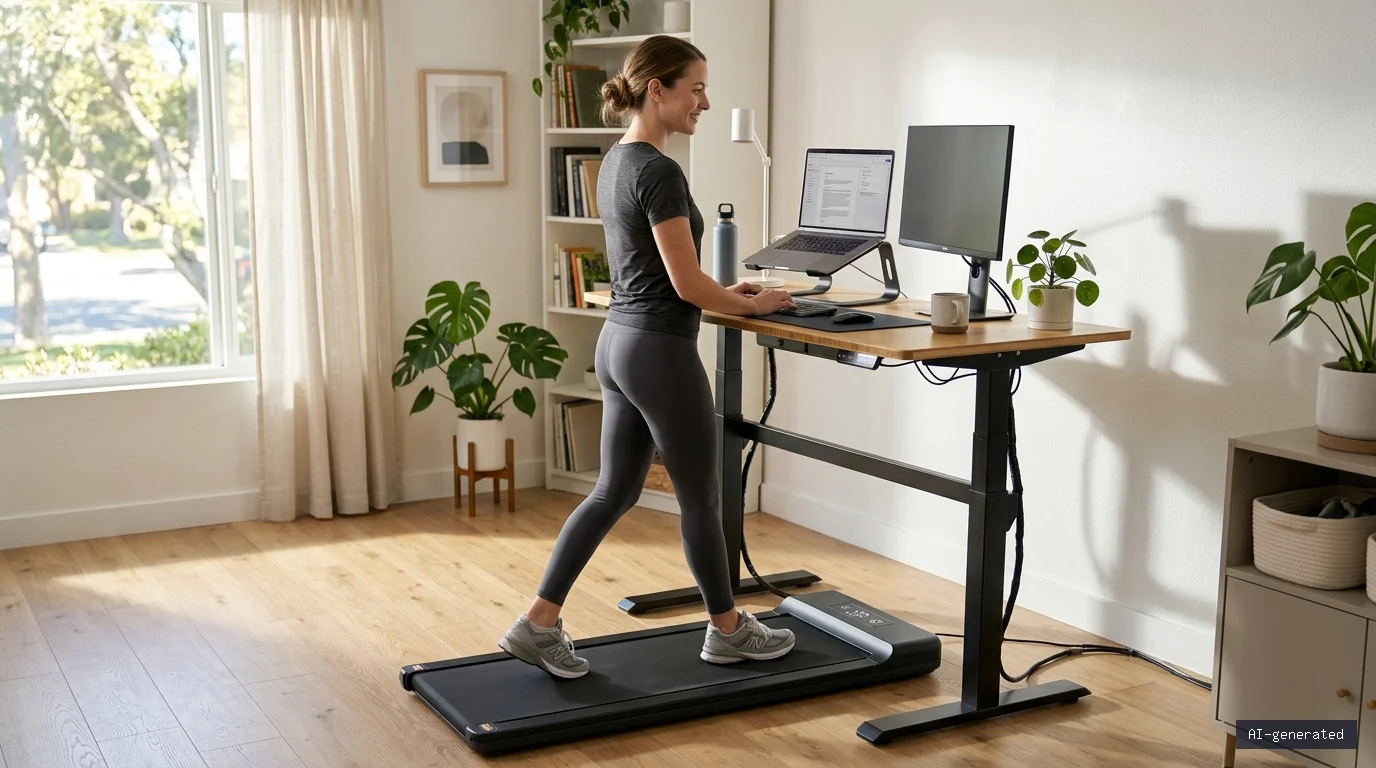 Themenillustration: Walking Pad am Schreibtisch: Platz, Arbeitshöhe und Grenzen